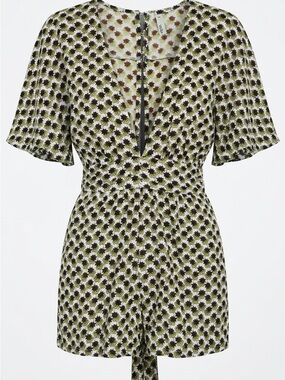 Valija Tropical Leaf Print V-Neck Romper - Size XS